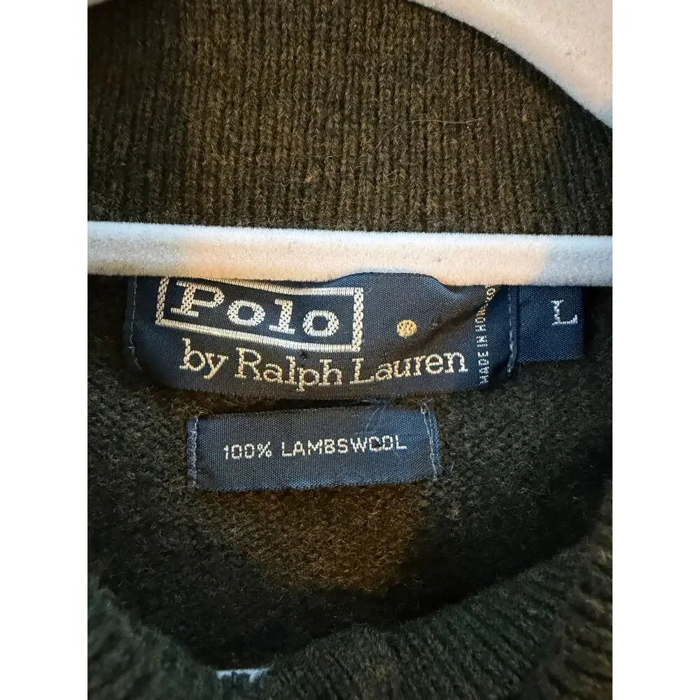 Vintage Polo Ralph Lauren Sweater Mens Large Green Lambswool Knit Collared 90s